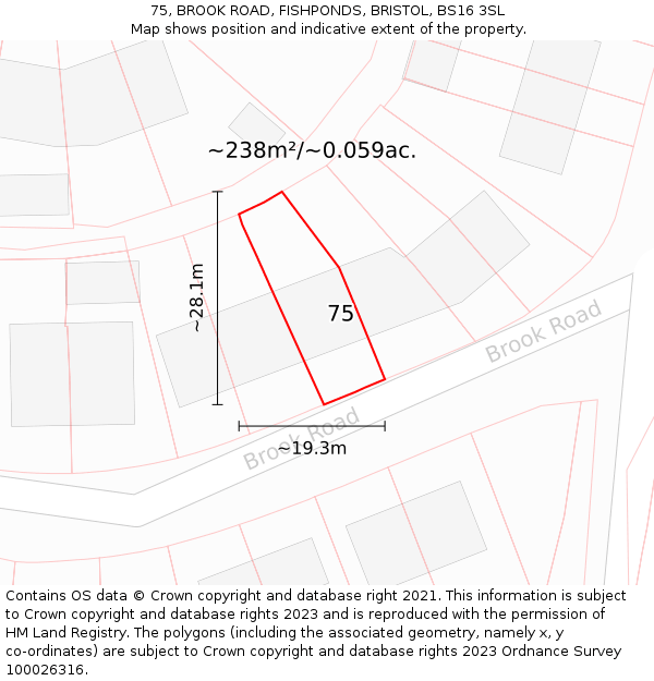 75, BROOK ROAD, FISHPONDS, BRISTOL, BS16 3SL: Plot and title map