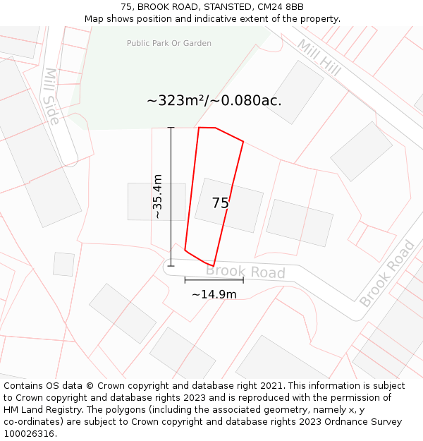 75, BROOK ROAD, STANSTED, CM24 8BB: Plot and title map