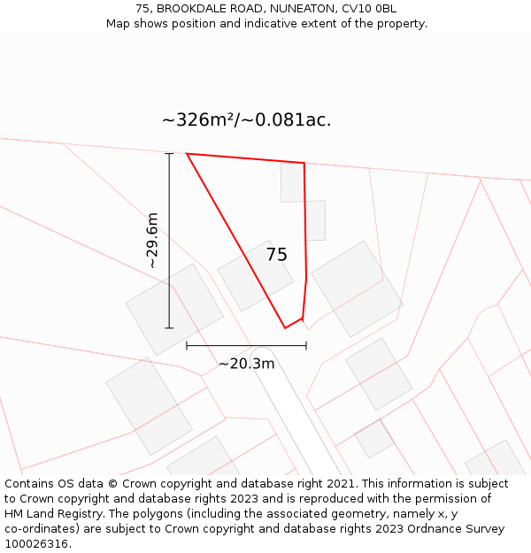 75, BROOKDALE ROAD, NUNEATON, CV10 0BL: Plot and title map