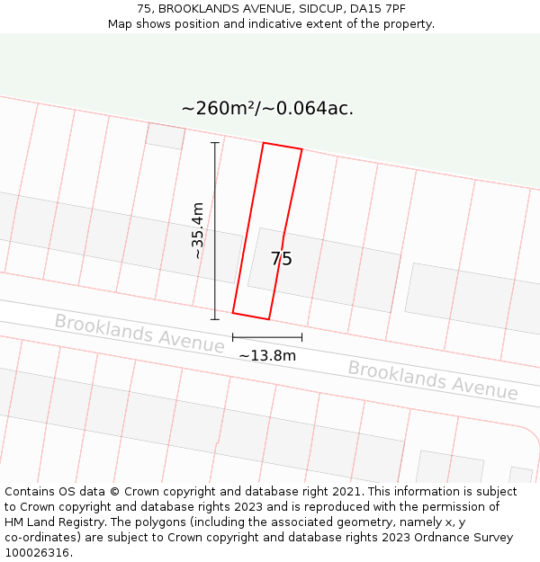 75, BROOKLANDS AVENUE, SIDCUP, DA15 7PF: Plot and title map