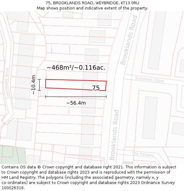 75, BROOKLANDS ROAD, WEYBRIDGE, KT13 0RU: Plot and title map