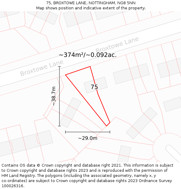 75, BROXTOWE LANE, NOTTINGHAM, NG8 5NN: Plot and title map