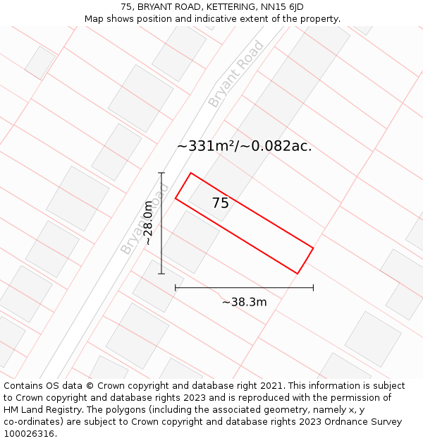 75, BRYANT ROAD, KETTERING, NN15 6JD: Plot and title map
