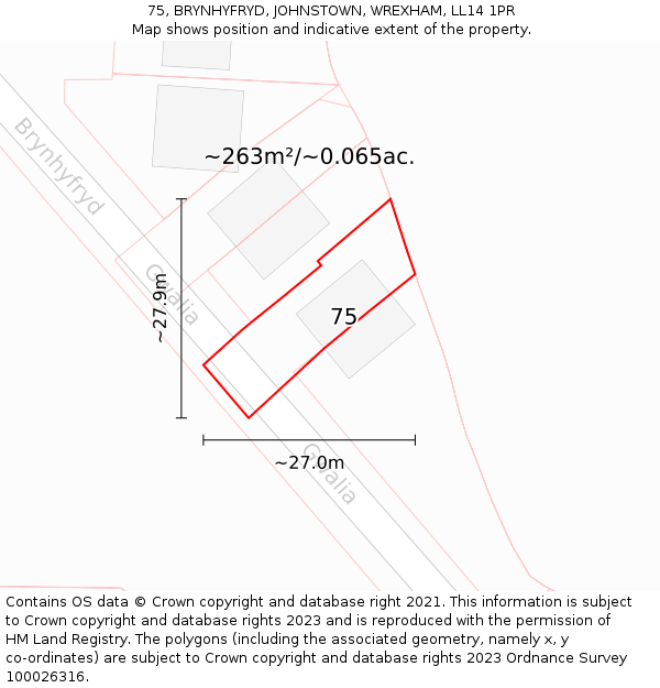 75, BRYNHYFRYD, JOHNSTOWN, WREXHAM, LL14 1PR: Plot and title map