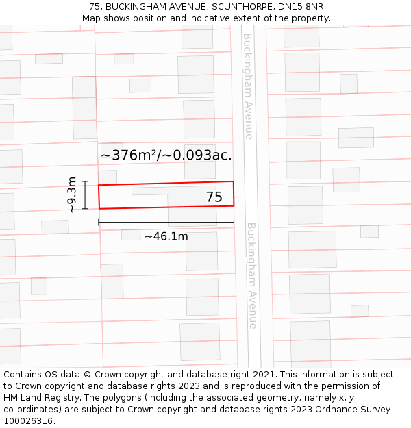 75, BUCKINGHAM AVENUE, SCUNTHORPE, DN15 8NR: Plot and title map