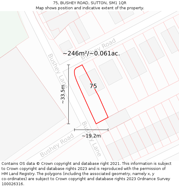 75, BUSHEY ROAD, SUTTON, SM1 1QR: Plot and title map