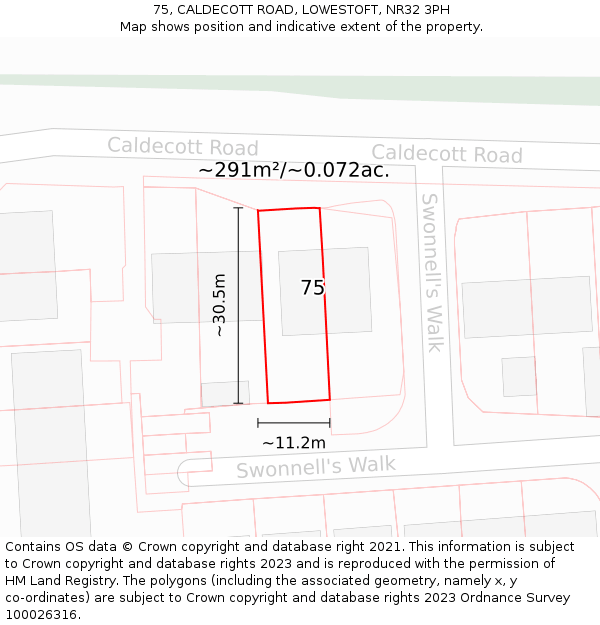 75, CALDECOTT ROAD, LOWESTOFT, NR32 3PH: Plot and title map