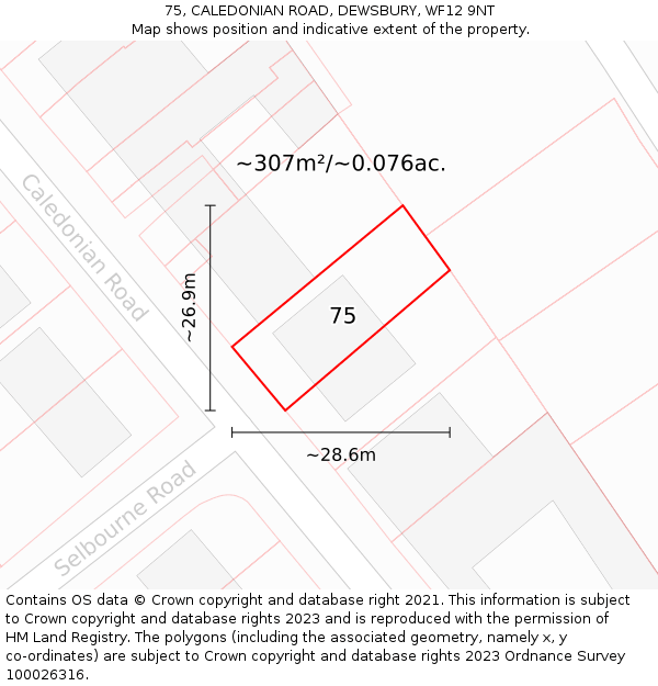 75, CALEDONIAN ROAD, DEWSBURY, WF12 9NT: Plot and title map