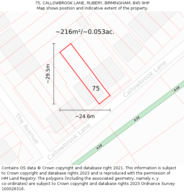 75, CALLOWBROOK LANE, RUBERY, BIRMINGHAM, B45 9HP: Plot and title map