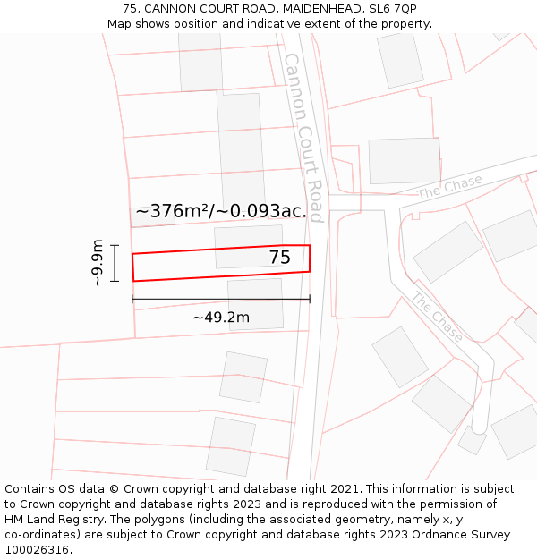 75, CANNON COURT ROAD, MAIDENHEAD, SL6 7QP: Plot and title map