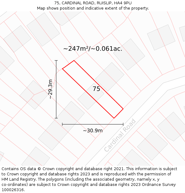 75, CARDINAL ROAD, RUISLIP, HA4 9PU: Plot and title map