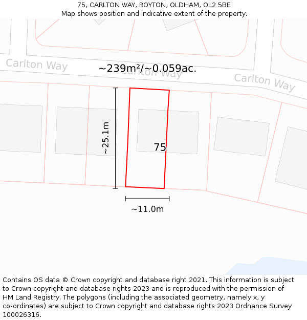 75, CARLTON WAY, ROYTON, OLDHAM, OL2 5BE: Plot and title map
