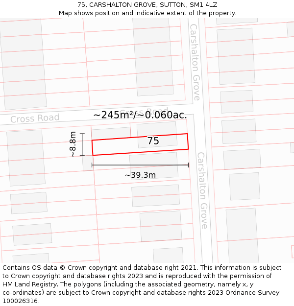 75, CARSHALTON GROVE, SUTTON, SM1 4LZ: Plot and title map