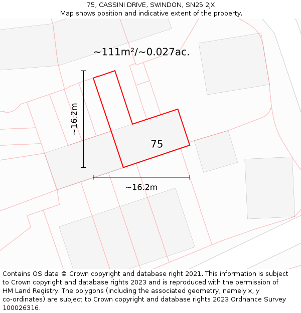 75, CASSINI DRIVE, SWINDON, SN25 2JX: Plot and title map