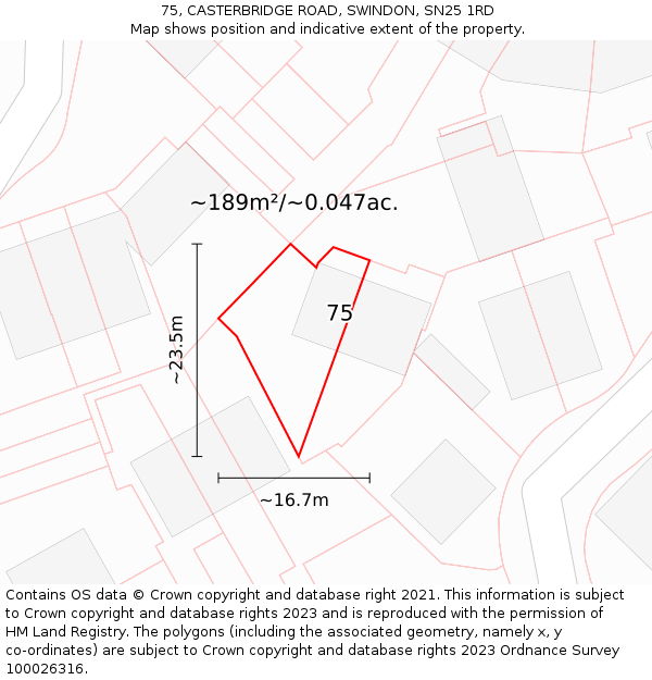 75, CASTERBRIDGE ROAD, SWINDON, SN25 1RD: Plot and title map