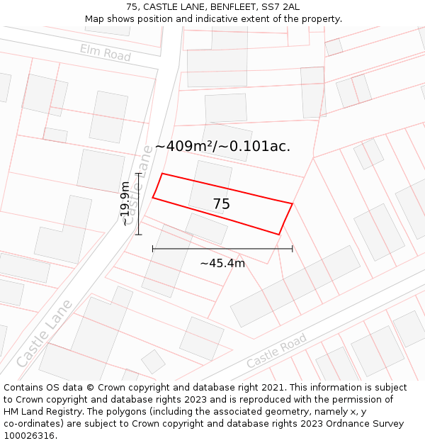 75, CASTLE LANE, BENFLEET, SS7 2AL: Plot and title map