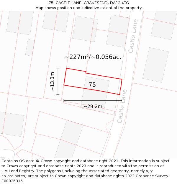 75, CASTLE LANE, GRAVESEND, DA12 4TG: Plot and title map