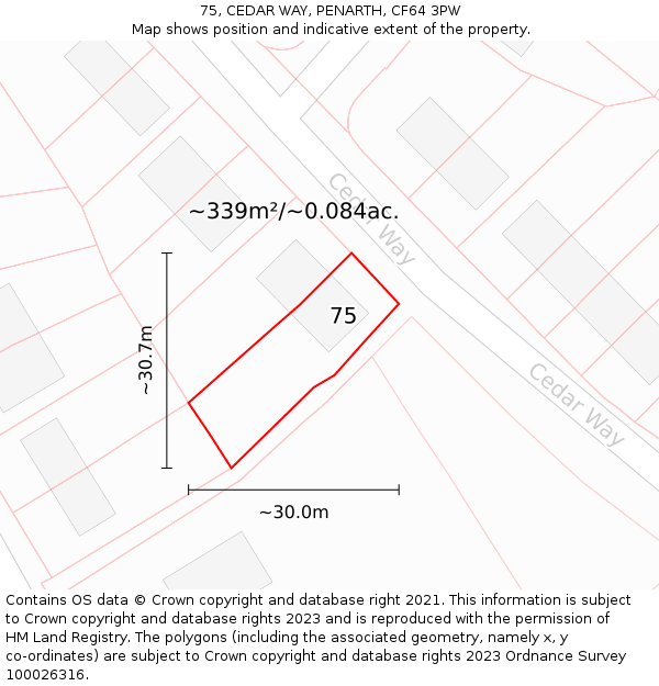 75, CEDAR WAY, PENARTH, CF64 3PW: Plot and title map