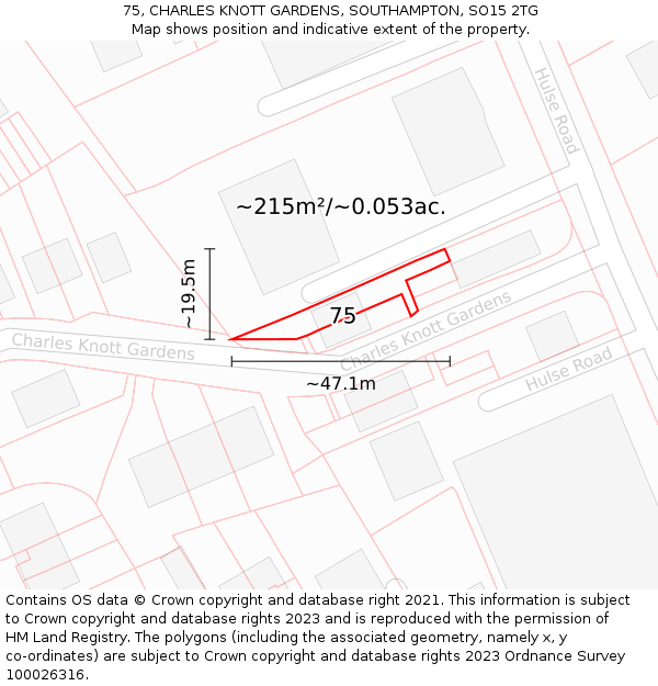 75, CHARLES KNOTT GARDENS, SOUTHAMPTON, SO15 2TG: Plot and title map