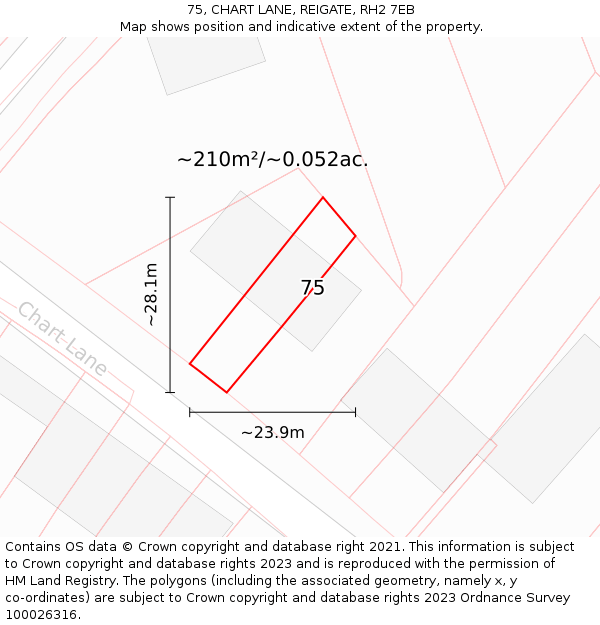 75, CHART LANE, REIGATE, RH2 7EB: Plot and title map