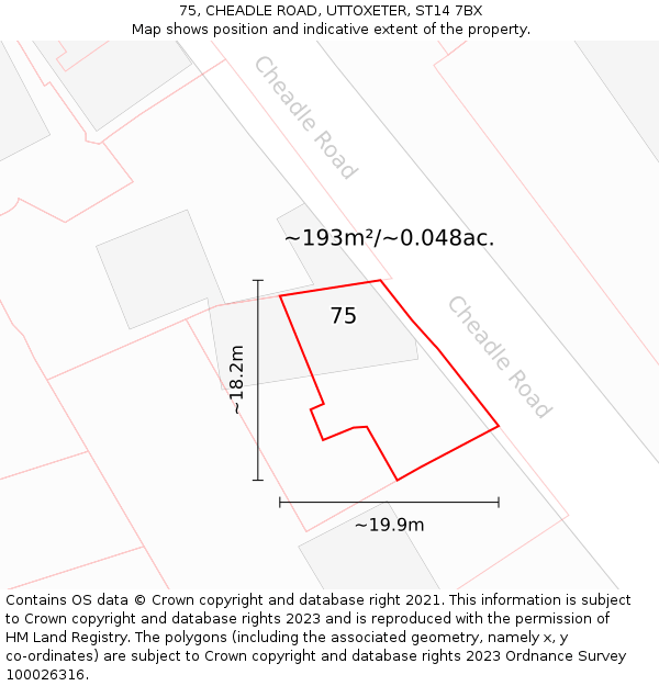 75, CHEADLE ROAD, UTTOXETER, ST14 7BX: Plot and title map