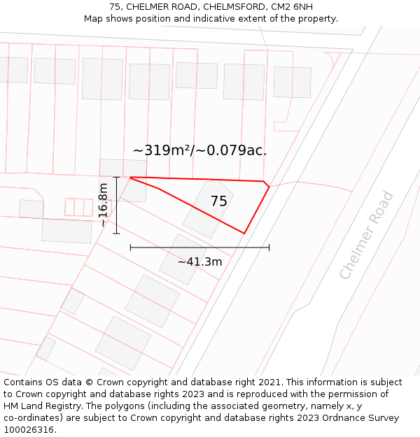 75, CHELMER ROAD, CHELMSFORD, CM2 6NH: Plot and title map