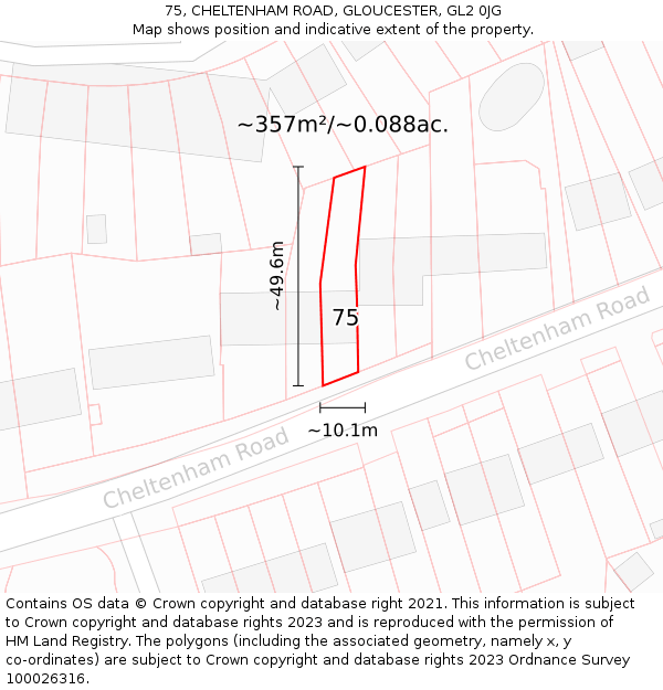 75, CHELTENHAM ROAD, GLOUCESTER, GL2 0JG: Plot and title map