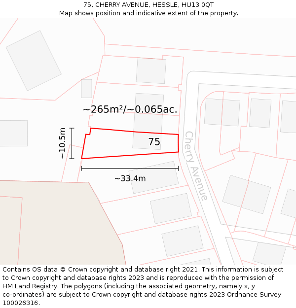 75, CHERRY AVENUE, HESSLE, HU13 0QT: Plot and title map