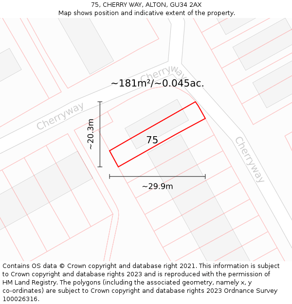 75, CHERRY WAY, ALTON, GU34 2AX: Plot and title map