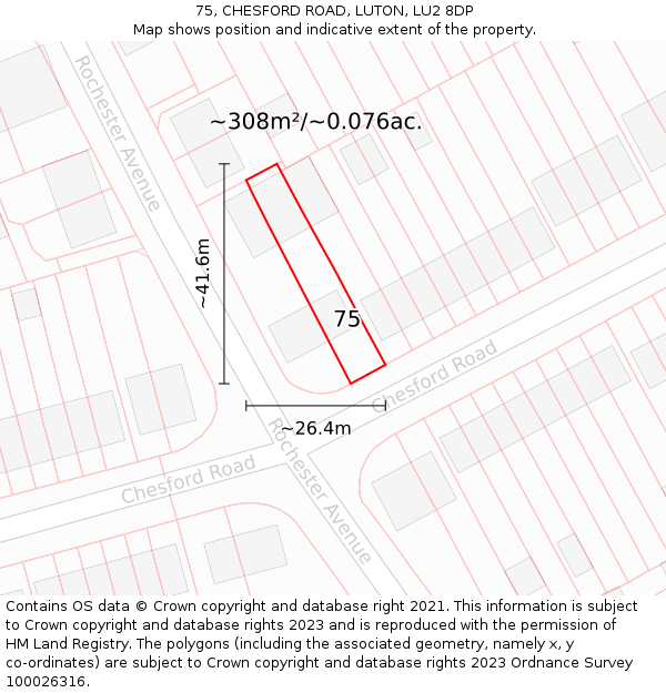 75, CHESFORD ROAD, LUTON, LU2 8DP: Plot and title map