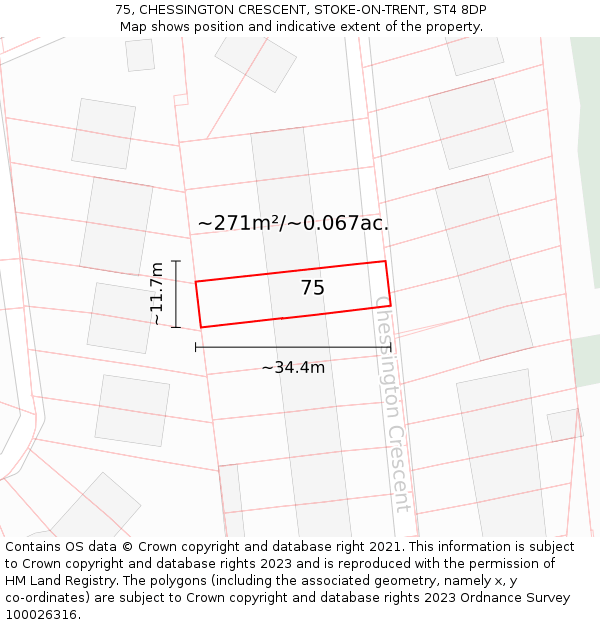 75, CHESSINGTON CRESCENT, STOKE-ON-TRENT, ST4 8DP: Plot and title map
