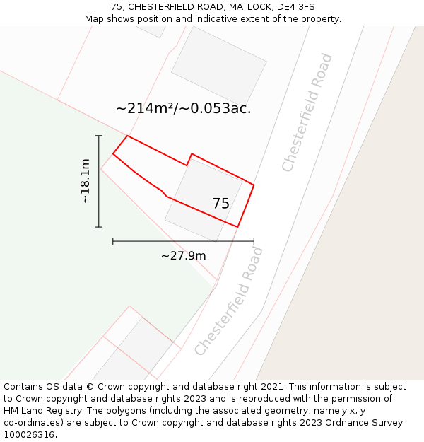 75, CHESTERFIELD ROAD, MATLOCK, DE4 3FS: Plot and title map