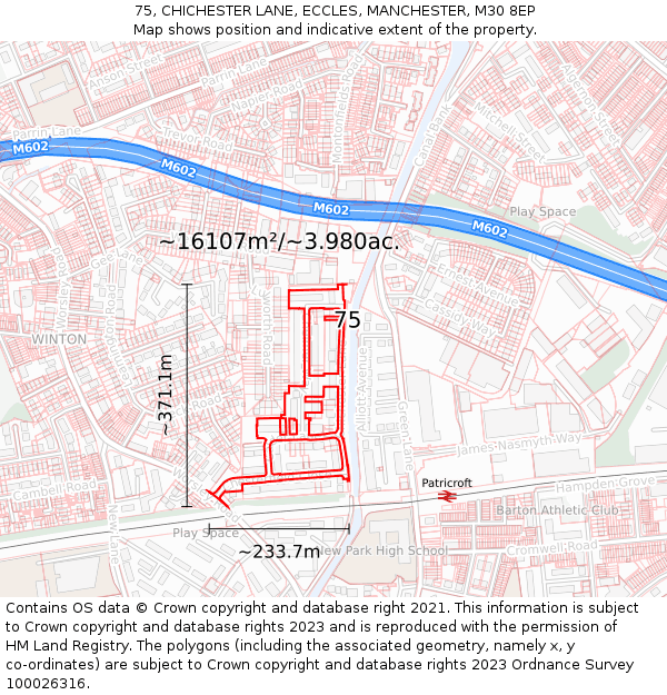 75, CHICHESTER LANE, ECCLES, MANCHESTER, M30 8EP: Plot and title map