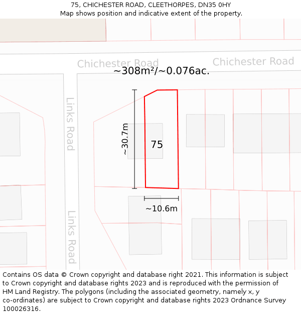 75, CHICHESTER ROAD, CLEETHORPES, DN35 0HY: Plot and title map