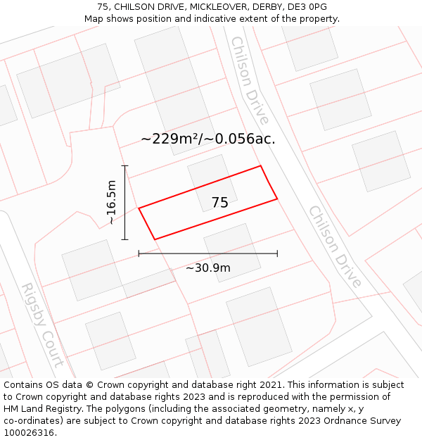 75, CHILSON DRIVE, MICKLEOVER, DERBY, DE3 0PG: Plot and title map