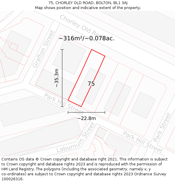 75, CHORLEY OLD ROAD, BOLTON, BL1 3AJ: Plot and title map