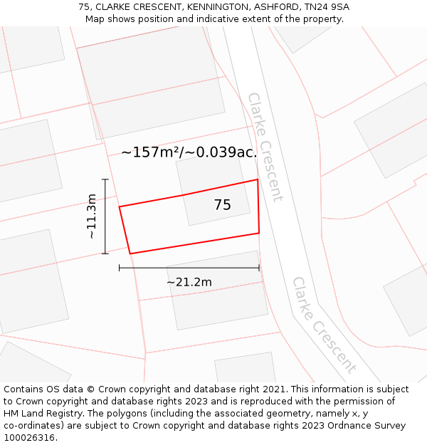 75, CLARKE CRESCENT, KENNINGTON, ASHFORD, TN24 9SA: Plot and title map