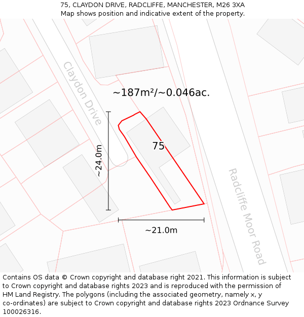 75, CLAYDON DRIVE, RADCLIFFE, MANCHESTER, M26 3XA: Plot and title map