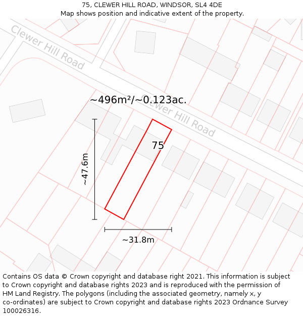 75, CLEWER HILL ROAD, WINDSOR, SL4 4DE: Plot and title map