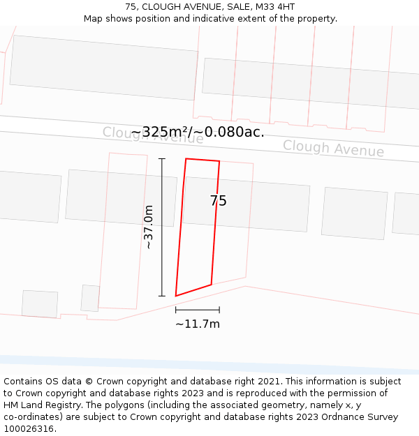 75, CLOUGH AVENUE, SALE, M33 4HT: Plot and title map