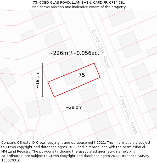 75, COED GLAS ROAD, LLANISHEN, CARDIFF, CF14 5EL: Plot and title map