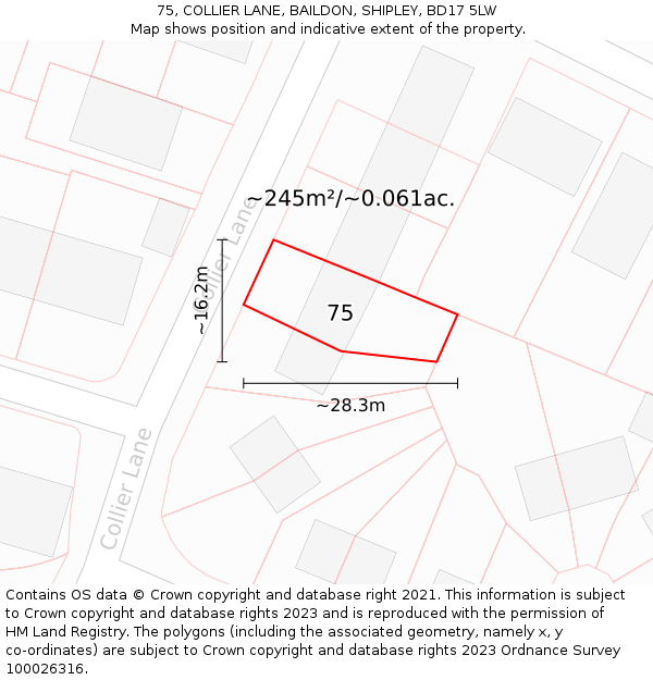 75, COLLIER LANE, BAILDON, SHIPLEY, BD17 5LW: Plot and title map