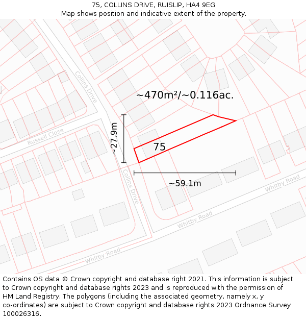 75, COLLINS DRIVE, RUISLIP, HA4 9EG: Plot and title map