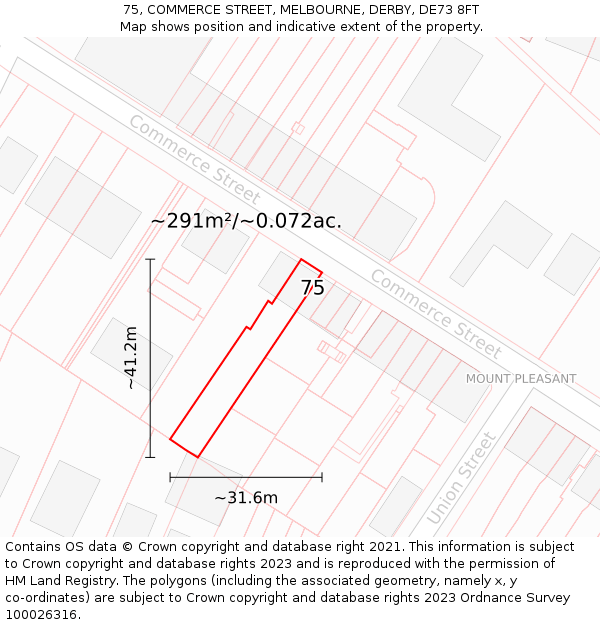 75, COMMERCE STREET, MELBOURNE, DERBY, DE73 8FT: Plot and title map