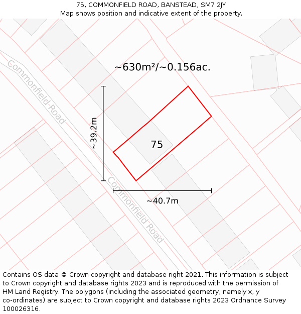 75, COMMONFIELD ROAD, BANSTEAD, SM7 2JY: Plot and title map