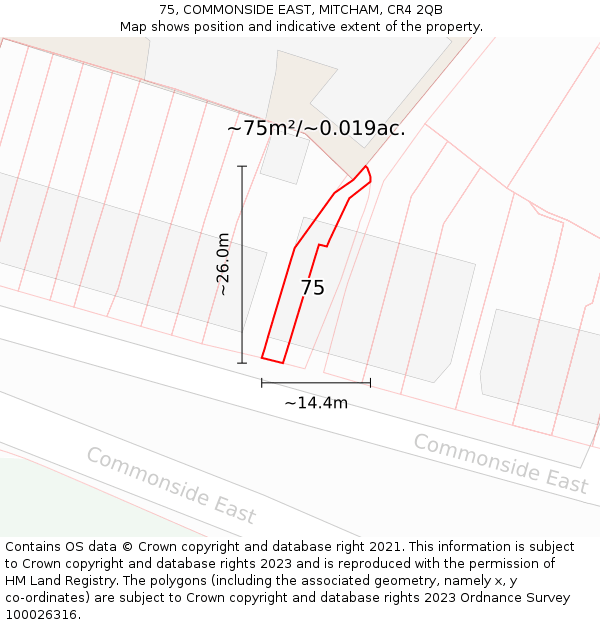 75, COMMONSIDE EAST, MITCHAM, CR4 2QB: Plot and title map