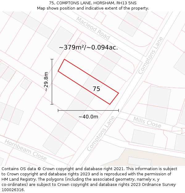 75, COMPTONS LANE, HORSHAM, RH13 5NS: Plot and title map