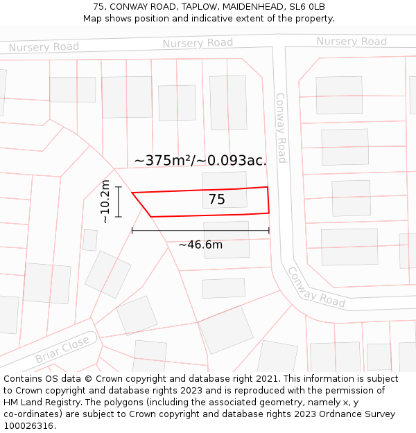75, CONWAY ROAD, TAPLOW, MAIDENHEAD, SL6 0LB: Plot and title map