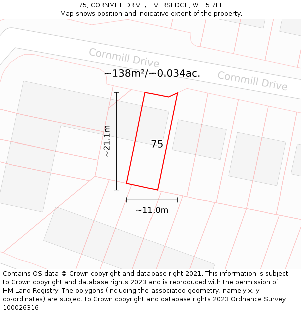 75, CORNMILL DRIVE, LIVERSEDGE, WF15 7EE: Plot and title map