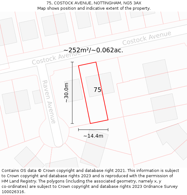75, COSTOCK AVENUE, NOTTINGHAM, NG5 3AX: Plot and title map